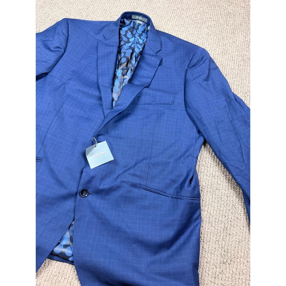Indochino Luxury Mens Blue Micro Check Blazer Jacket‎ New 44R Custom